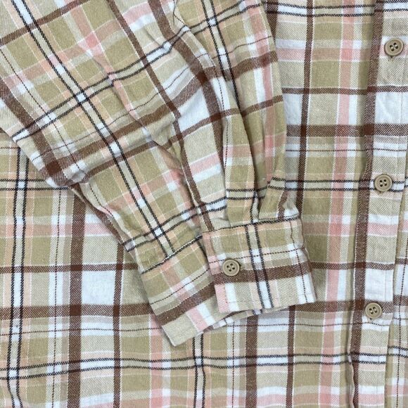 Cotton On Shirt Womens Large Tan Plaid Flannel Button Up Casual Outdoor Ladies - Picture 7 of 16